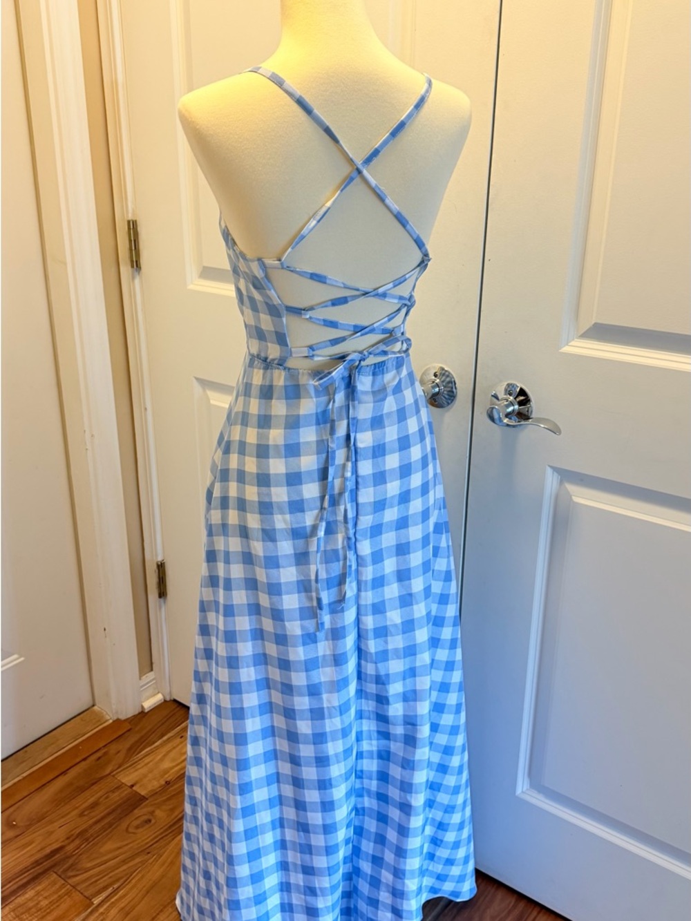Blue Gingham Spaghetti-Strap Maxi Dress - Picture 9 of 9